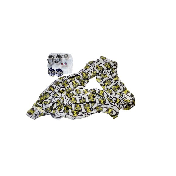 Whimsigoth Owl Theme Accessory Lot: Owl Scarf, Earrings, Watch & Stretch Ring - Picture 1 of 16